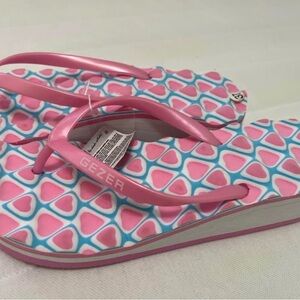 Gezer Pink and Blue Heart Flip Flops